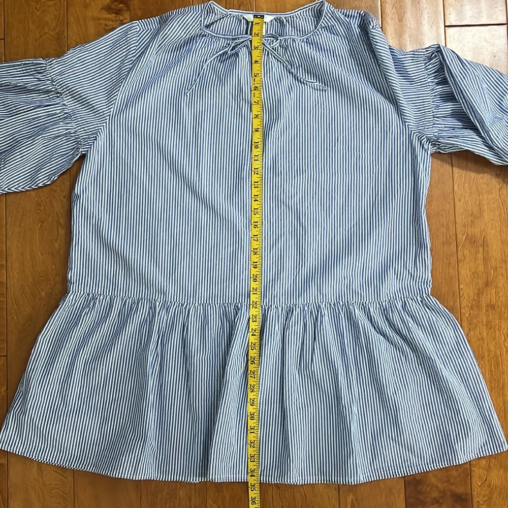 H&M Stripped Dress Size XL Blue Peplum Nautical Coastal Resort Travel Beach - Picture 7 of 12